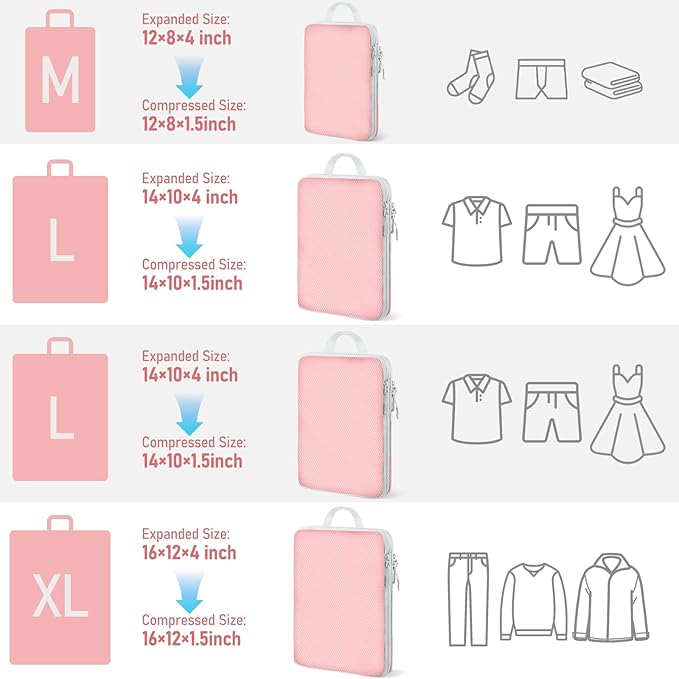 4 Set Packing Cubes For Travel Essentials, Luggage Packing Organization Cubes Suitcase Organizer Bags Set For Luggage Travel Packing Cubes For Suitcases Durable (4 Pcs, Pink)