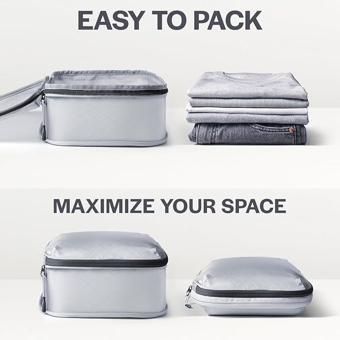 Aerotrunk Ultralight Compression Packing Cubes - Lightweight Travel Organizers for Suitcases and Luggage (6-Pack, Light Grey)