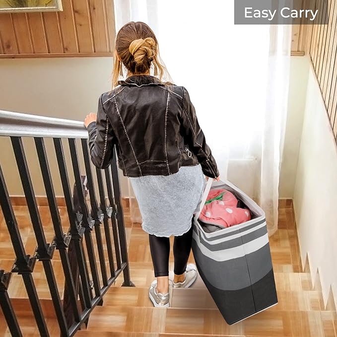 HomeHacks 4-Pack Large Laundry Basket, Waterproof, Freestanding Laundry Hamper, Collapsible Tall Clothes Hamper with Extended Handles for Clothes in the Dorm and Family-(Gradient Grey, 100L)