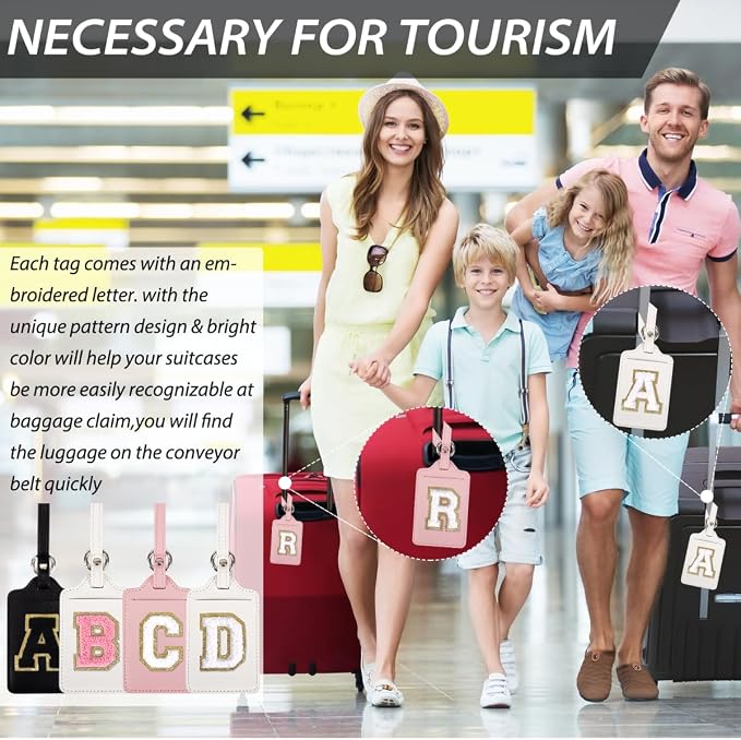 Personalized Initial Luggage Tags for Suitcases, Leather Chenille Letter Cute Luggage Tags with Privacy Name Card, Embroidered Travel Bag Backpack Tag Gifts for Women Kids Girls Teens(Purple-G) - Image 5