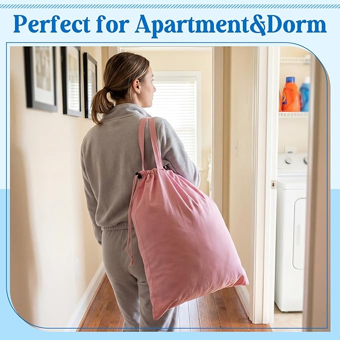 Zhehao 6 Packs Canvas Laundry Bags 20" x 28" Thick Heavy Duty Cotton Laundry Bag with Handles & Drawstring Fit a Basket or Hamper Perfect for College Dorm Apartment Dwellers and Travel(Warm Color)