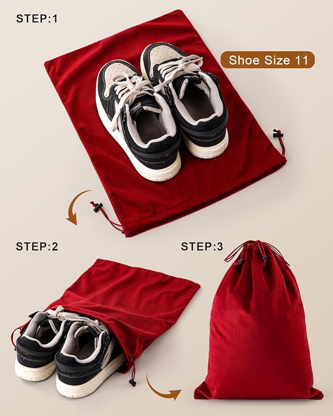 FantasyLife Shoe Bags for Travel, Washable Dust Bags for Storage & Packing, Flannel Shoe Pouch with Drawstring Closure for Purses, Handbags, Shoes & Toys (2, Rio Red, 17.3"x12.6")
