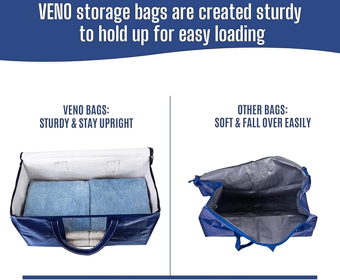 VENO 8 Pack Heavy Duty Moving Bags, Clothes and Comforter Storage Bags with Clear Window, College Dorm Essentials Packing Supplies, Foldable Boxes Alternative (Blue, 8 Pack)