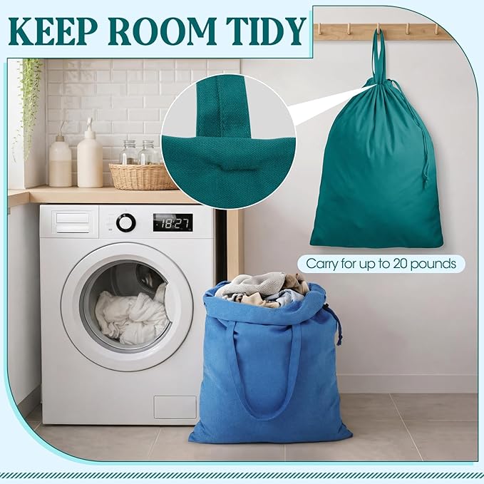 Zhehao 6 Packs Canvas Laundry Bags 20" x 28" Thick Heavy Duty Cotton Laundry Bag with Handles & Drawstring Fit a Basket or Hamper Perfect for College Dorm Apartment Dwellers and Travel (Cool Color)