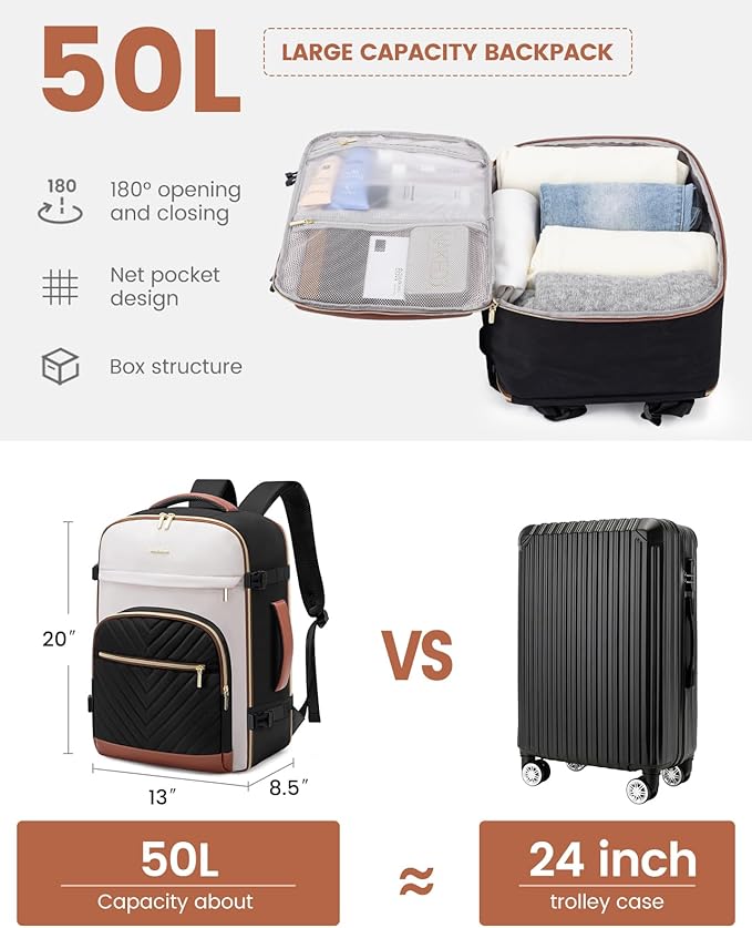 LOVEVOOK Travel Backpack for Women,50L Carry On Backpack for Airplanes,18 Inch Laptop Personal Item Travel Bag,TSA Approved Carry On Luggage,Waterproof Weekender Business Hiking Bag