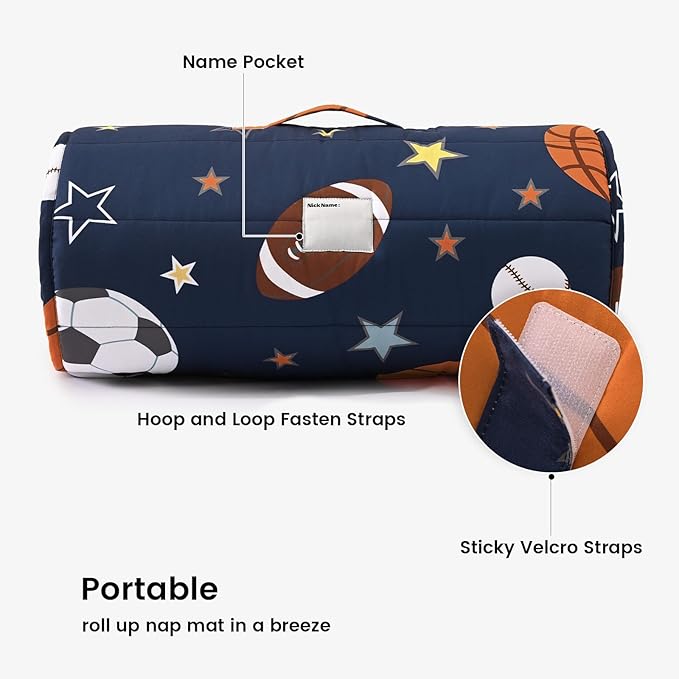 PHF Ball Toddler Nap Mat Set, with Removable Pillow for Toddler Boys, Soft and Lightweight for Daycare, Preschool, Travel, Kindergarten Sleeping Bag, Fits Ages 3-6 Years, Ball