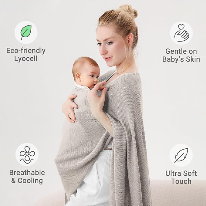 Nursing Cover for Breastfeeding – Soft & Breathable Lyocell Nursing Poncho for Mom, Lightweight Breastfeeding Cover, 360° Privacy Nursing Shawl for Travel & Pumping, Includes Laundry Bag