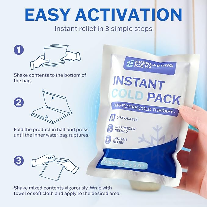 100 Pack - Instant Cold Packs - Instant Ice Packs for Injuries | Disposable Cold Compress Ice Pack for Pain Relief, Swelling, Inflammation, Sprains, Toothache - Cold Pack for Athletes