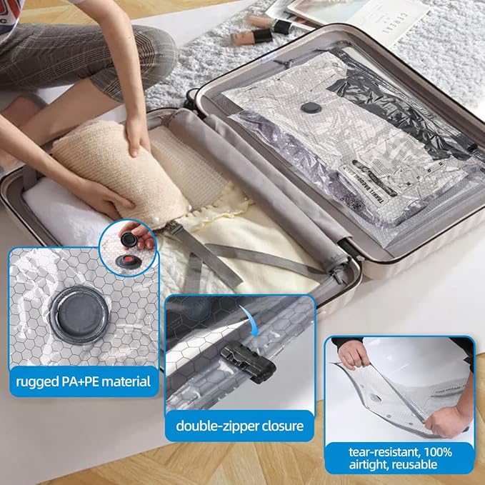 9 Jumbo Vacuum Storage Bags Travel Kit With Rechargeable Wireless Pump, Extra Large Compression Space Saver Bags For Clothes, Bedding & Luggage, Ideal For Travel, Moving & Home Organization
