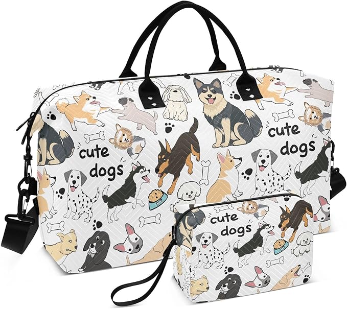 Cute Dogs Quilted Travel Bags Weekender Duffle Bags With Toiletry Bag Carry on Overnight Duffels Yoga Gym Bag for Airplanes Business Sports