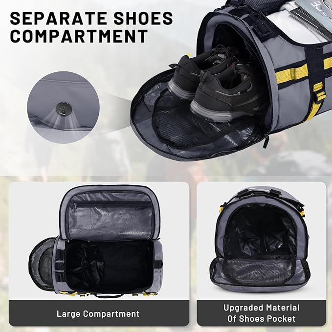 MIER Large Duffel Backpack Sports Gym Bag with Shoe Compartment, Heavy Duty and Water Resistant, Gray, 45L