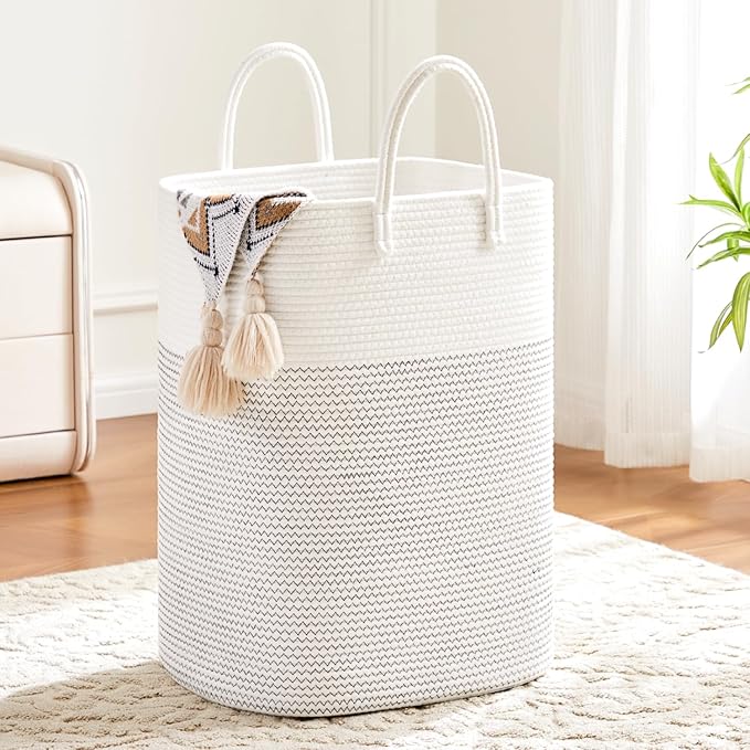 Artfeel Laundry Basket,Woven Cotton Rope Laundry Hamper,40L Versatile Storage for Dirty Clothes,Baby Toys,and Blankets in Bathroom, Nursery,and Living Room