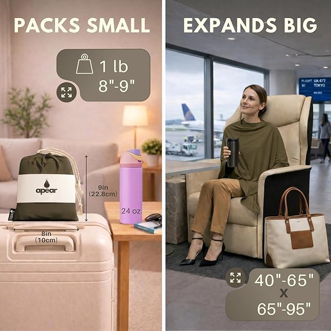 16-in-1 Compact Travel Blanket with Bag – Reversible, Ultra Soft Bamboo Airplane Blanket with Hidden Pocket – Packable for Flights & Travel Essentials (Semi-Weighted, Double Layer)