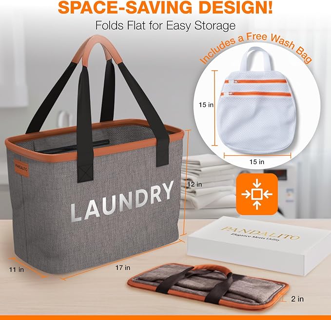 Small Laundry Basket Hamper & Mesh Bag – Collapsible Space-Saving with Handles – Portable Mini Clothes Bin for Kids, Nursery & Baby – Foldable for Dorm, RV, Travel & Apartment