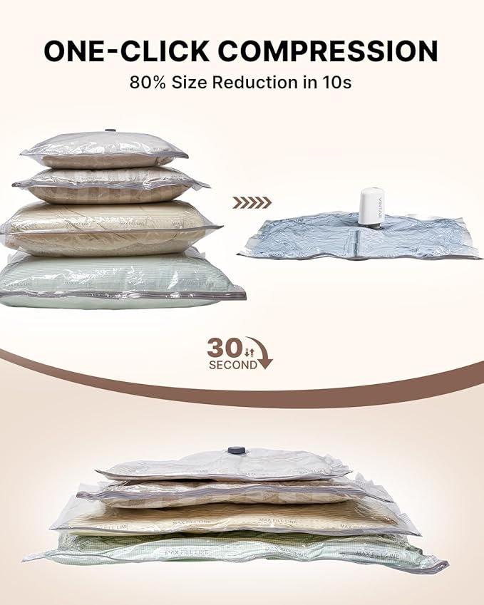 Vacuum Seal Bags for Clothing Travel with Rechargeable Cordless Pump, VINTAR 20 Pack Space Saver Vacuum Storage Bags(5J+5L+5M+5S), Compression Packing Bags for Luggage and Suitcase