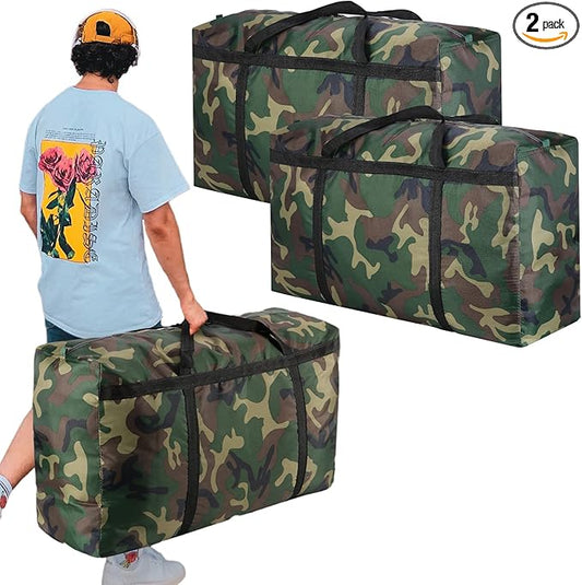 Camouflage Extra Large Moving Bags, Heavy Duty Storage Bags, 600D Oxford Cloth Wrap Around Handles Double Zipper, Waterproof Reusable Convenient (100L-2P)