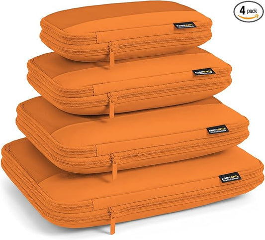 4 Piece Compression Packing Cubes for 3–7 Day Travel, Space Saving Travel Organizers with Breathable Mesh, Double-Zipper Packing Cubes for Carry-On & Suitcases (Orange)