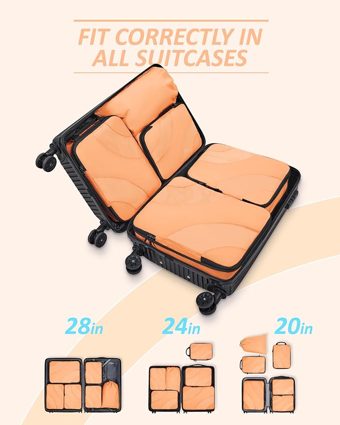 BAGSMART Compression Packing Cubes, 6 Set/4 Set/2 Set Travel Packing Cubes for Carry on Suitcases, Compression Suitcase Organizers Bag Set & Travel Cubes for Luggage, Lightweight Packing Organizers