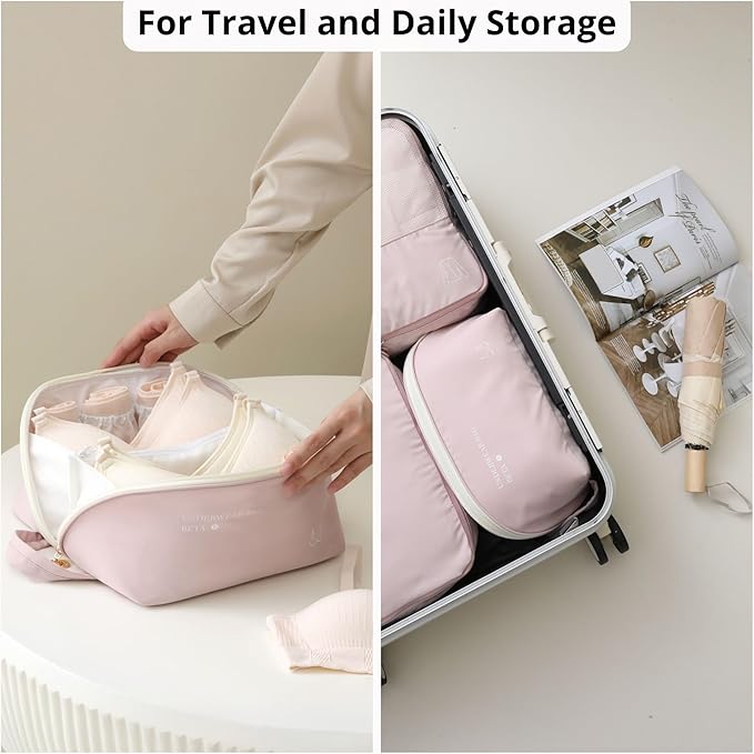 Tianzong Women's Travel Underwear Organizer Bag, Large Capacity Packing Cube for Bras, Panties and Socks (XL Pink)