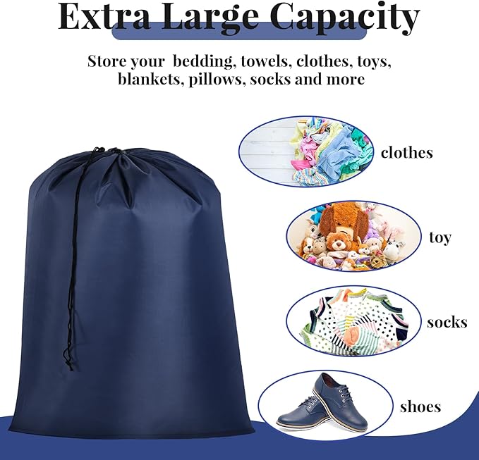 Woanger 12 Pack 28 x 45 Inch Extra Large Laundry Bags Bulk Washable Travel Laundry Bag with Drawstring Closure Large Dirty Clothes Organizer for College Dorm Home Hotel Camping(Navy Blue)