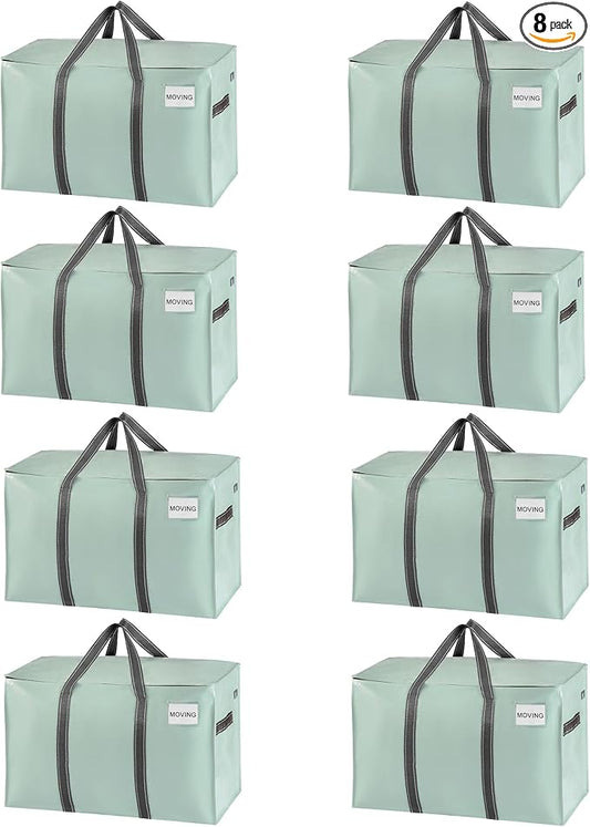 VENO 8 Pack Heavy Duty Moving Bags, Extra Large Storage Bags with Reinforced Handles & Strong Zippers, Foldable & Reusable Moving Box Alternative for Clothes & Dorm Storage