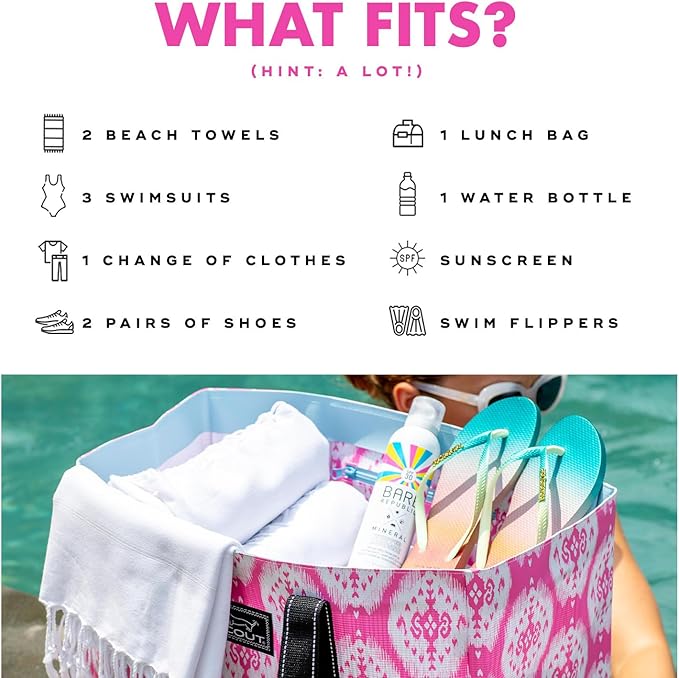 SCOUT Original Deano Tote - Durable Lightweight Open Top Beach, Pool & Lake Bag, Inside Zip Pocket, Folds Flat