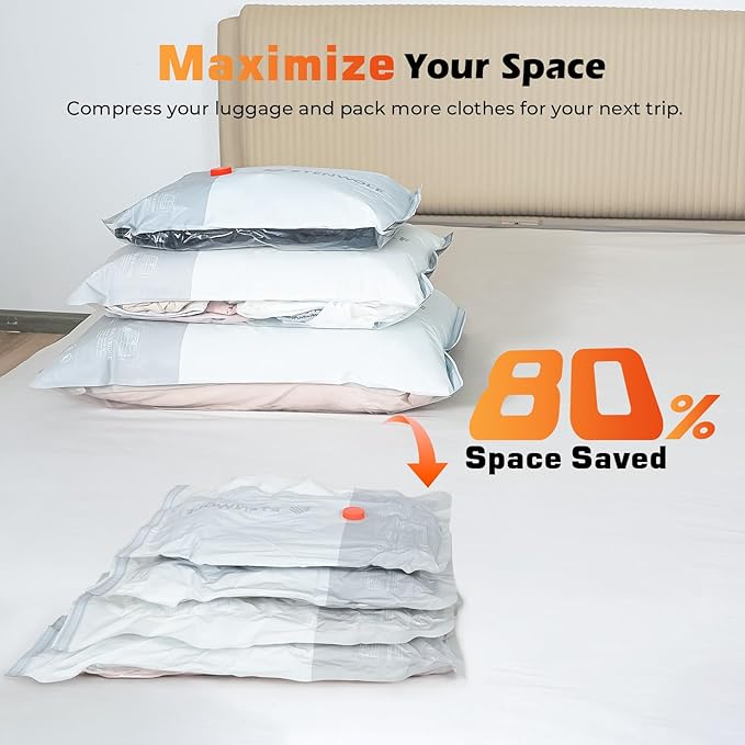 ETENWOLF 20 Pack Vacuum Seal Bags for Clothing with Rechargeable Wireless Pump,Travel Vacuum Storage Bags for Luggage and Suitcase Space Saver Compression Bags in 4 Carry-On Sizes (20/22/24/28Inch)