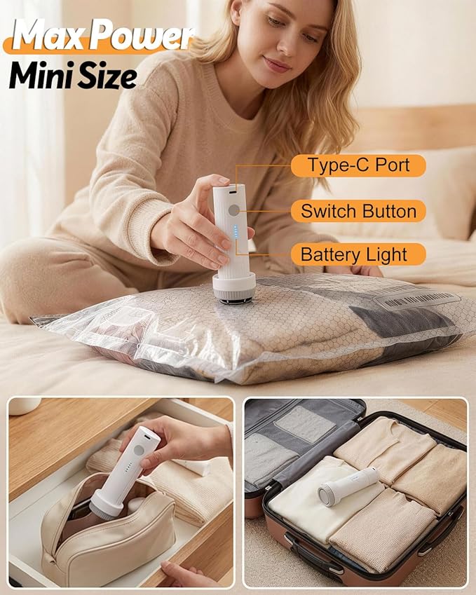 Vacuum Bags for Travel with Rechargeable Air Pump, 15 Pack Carry-on Size Compression Packing Bags to Maximize Space & Travel Storage, Space Saver for Clothes, Bedding and Pillows