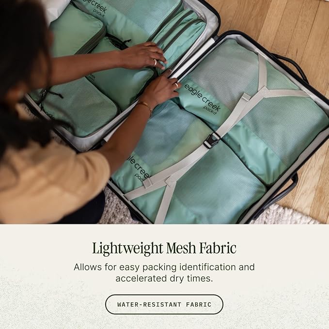 Eagle Creek Pack-It Reveal Expansion Cube - Adjustable Storage Expansion Cube for Travel - Durable Compression Zipper - Water-Resistant - Sustainable - Large - Willow Green