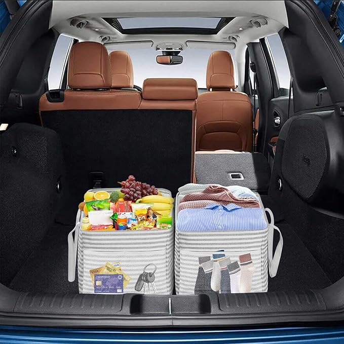 LHZK 2 Pack Utility Tote Bag with Metal Wire Frame and the Sides Rinforced, Large Tote Bag with Handle, Reusable Grocery Bags Foldable, Beach Bag, Car Tote (Gray, 18.5''x11.8''x11.5'')