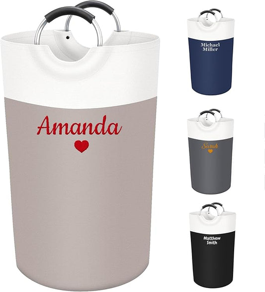 Personalized Laundry Basket, Embroidered Travel Laundry Hamper, Collapsible Laundry Baskets for College Dorm, Dirty Clothes Hamper, Waterproof Extra Large Laundry Bag with Handles with Name 90L-Beige