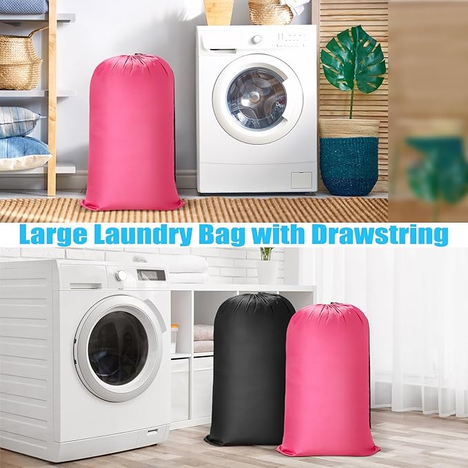 Nuogo 20 Pcs Laundry Bag Washable Travel Laundry Bags with Drawstring Lock Closure Large Heavy Duty for Camping Tent Blankets Dirty Clothes Yarn Fabric Storage, 38 x 24 Inches(Black, Pink)