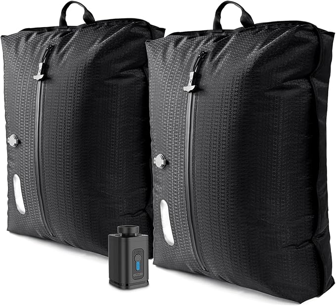Travel Vacuum Bags with Pump–Electric Wireless Air Pump, Carry-on Size Vacuum bags for Travel, Double Layer for Luggage with IP67 Waterproof (2PC+Pump)