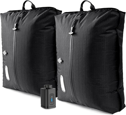 Travel Vacuum Bags with Pump–Electric Wireless Air Pump, Carry-on Size Vacuum bags for Travel, Double Layer for Luggage with IP67 Waterproof (2PC+Pump)