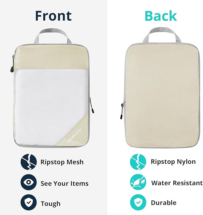 NICOSHOW Compression Packing Cubes 6 Set, Compressible Space-Saving Packing Cubes for Travel - Compression Bags, Luggage Organizer, Travel Essentials for Women, Beige