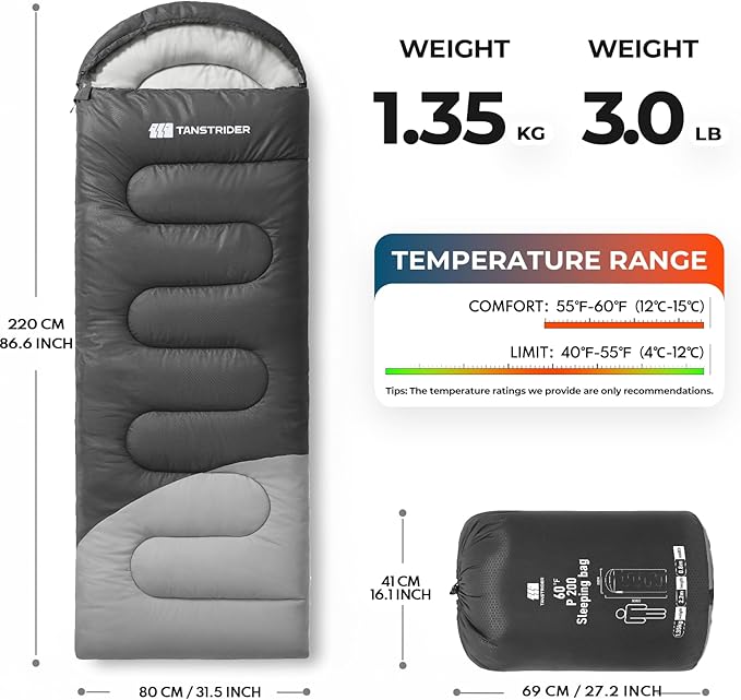 Sleeping Bag for Adults Warm Weather, Compact Lightweight Backpacking Sleeping Bag with Compression Sack, Camping Essentials Gear for Hiking Travel Climbing Outdoor & Indoor Use
