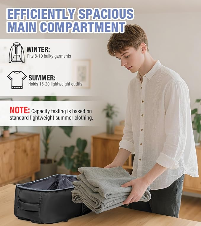 Vacuum Backpack Travel with Pump,Large Travel Backpack Vacuum System,mochila de viaje Compresion Waterproof Carry on Personal item Laptop Vacpack Backpacks Bag Men Women Airline Flight Approved Black