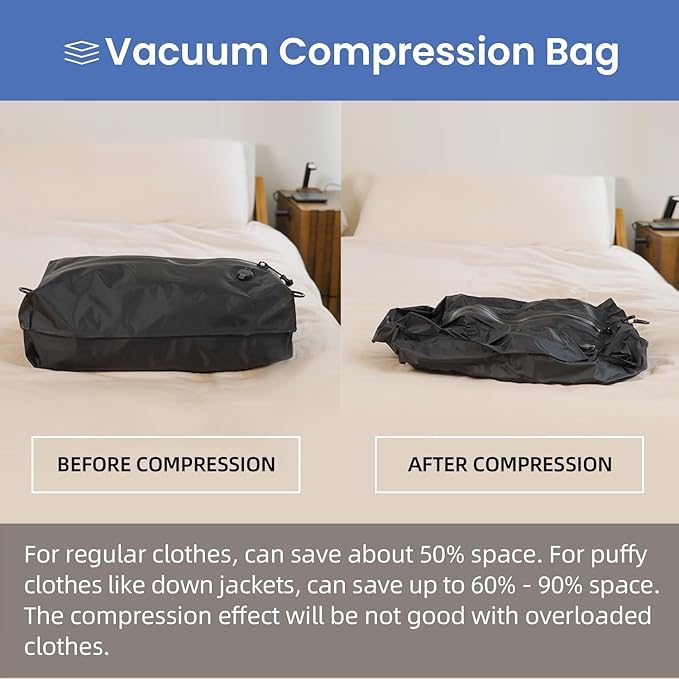 BAGAIL TPU Vacuum Bag for Travel, Reusable Compression Bag with IPX8 Waterproof Zipper, Save Space for Suitcase, Backpack and Carry on (Black, Large, N0 Pump)