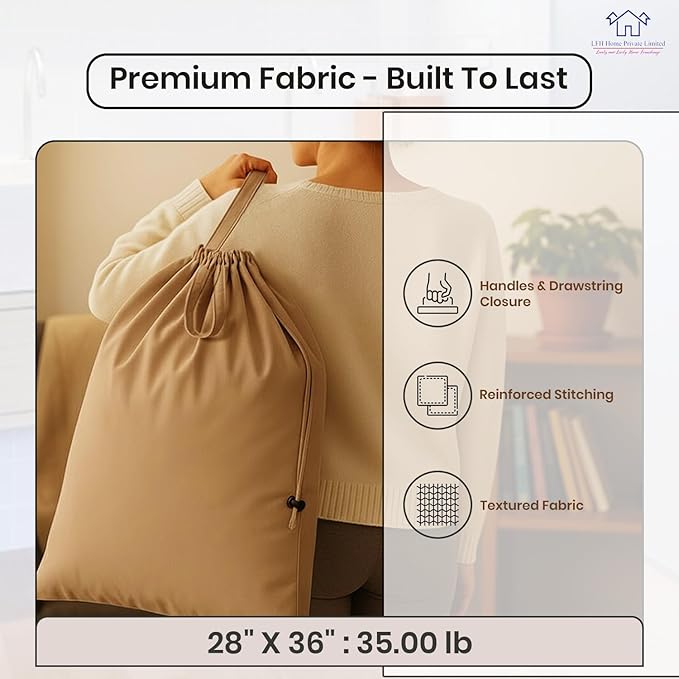 LFH Home Large Premium Cotton Canvas Laundry Bag with Drawstring and Handles Heavy Duty, Multi-Use, and Washable for Home, Travel, College or Storage 28x36 (Pack of 4)-Beige