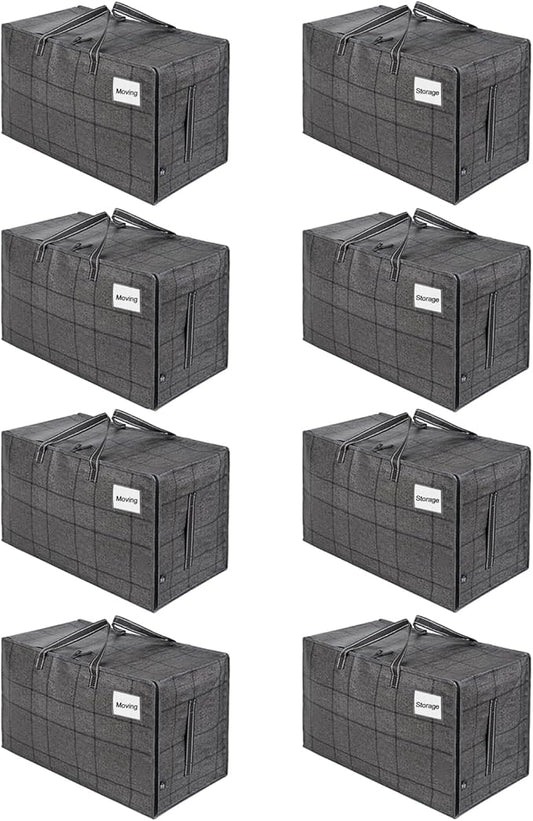 VENO 8 Pack Extra Large Heavy Duty Moving Bags with Wide Opening & Reinforced Handles, Reusable Storage Tote Bags with Strong Zippers for Clothes, College Dorm Essentials & Moving Supplies