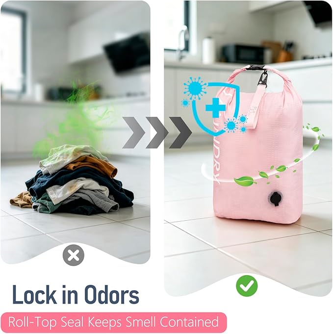 WiseBoy Compression Laundry Bag 2 Pack, Pump-Free Space Saving Travel Laundry Bag, Waterproof Odor-Resistant Dirty Clothes Bag for Suitcase, Wet Dry Gym & Swim Organizer (Navy Blue & Pink)