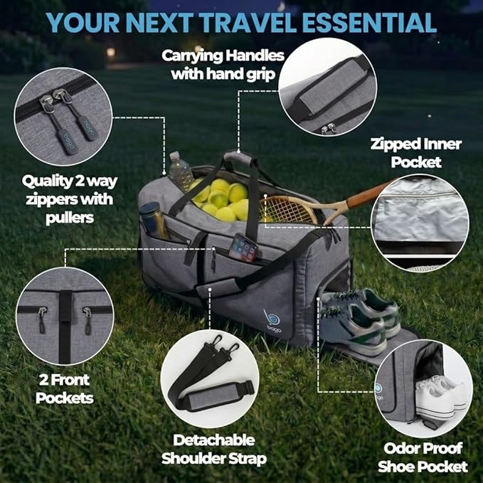 Bago Compact Duffle Bag for Travel Women & Men. Durable Lightweight Foldable Travel Duffel Bags For Traveling Women. 40L Duffle Bags a Reliable Weekender duffel or Overnight Bag With Shoe Compartment