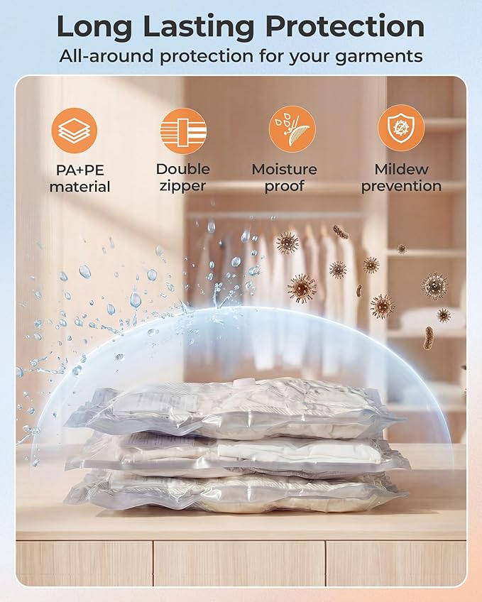 BAGSMART Vacuum Seal Storage Bags for Clothing Travel, 15 Pack Travel Essentials Bundle includes Laundry Bag & Waterproof Shoe Bag & TSA Approved Toiletry Bag, Hand Pump Included