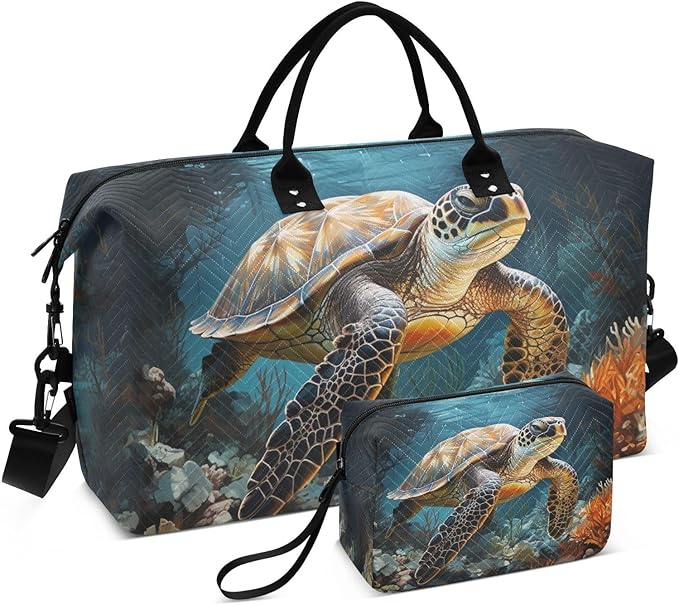 Sea Turtle Quilted Travel Bags Weekender Duffle Bags With Toiletry Bag Carry on Overnight Duffels Yoga Gym Bag for Airplanes Business Sports