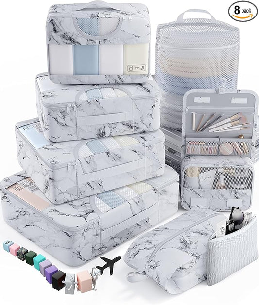 8 Set Packing Cubes for Travel Essentials, Suitcase Organizer Bags in 4 Sizes, Carry-On Luggage Accessories with Laundry Bag, Airplane Must Have, Gifts for Women Men