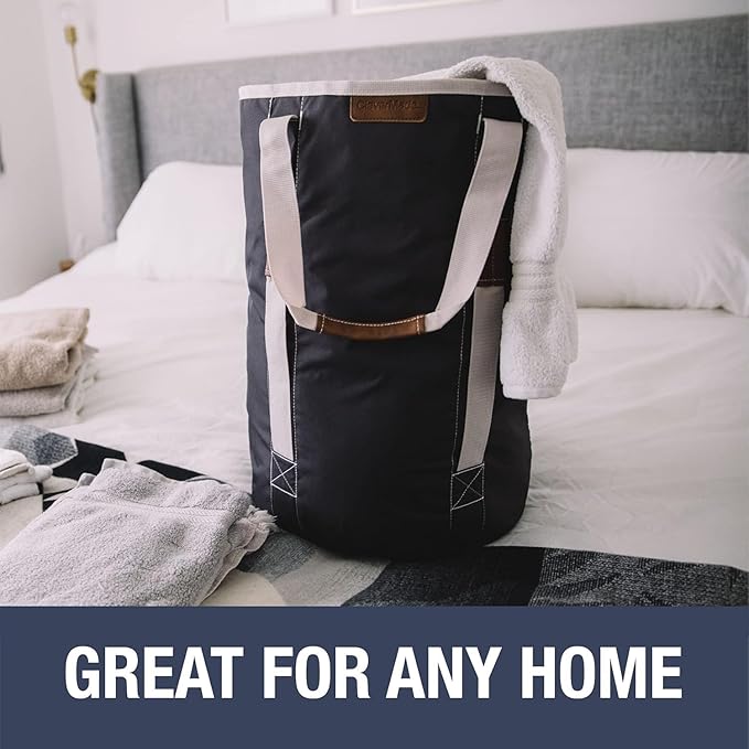CleverMade Laundry Duffel Backpack Bag, 62L Large Laundry Bag with Straps, Drawstring Closure, Heavy Duty Laundry Backpack for Dorm, Travel, Gym, College, XL Foldable Hamper Tote, Charcoal Cream