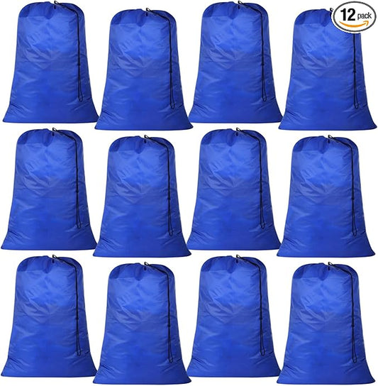 12 Pcs Extra Large Laundry Bags - 27.6×39.4" Drawstring Storage Bags, Oxford Cloth Blue Dirty Clothes Organizers, Large Capacity Hamper Liners for Home, Camping, Travel