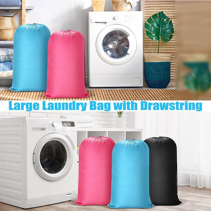 Nuogo 20 Pcs Laundry Bag Washable Travel Laundry Bags with Drawstring Lock Closure Large Heavy Duty for Camping Tent Blankets Dirty Clothes Yarn Fabric Storage, 38 x 24 Inches(Black, Blue, Pink)