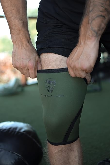 Gymreapers Knee Sleeves (Pair w/Bag) - Knee Compression Sleeve Support for Squats, Weightlifting, and Powerlifting 7MM Neoprene Sleeves - 1 Year Warranty (Military Green/Black, X-Large)
