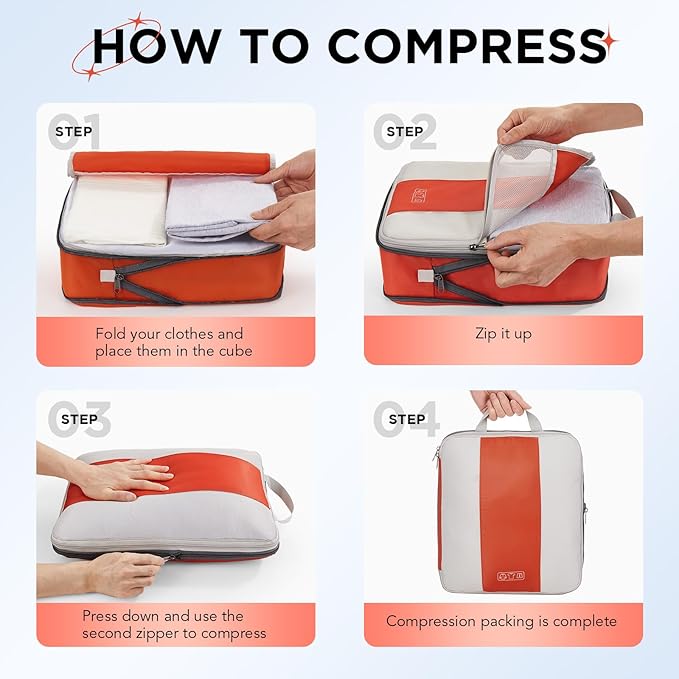 OlarHike Compression Packing Cubes for Travel Essentials(Orange,10 set)